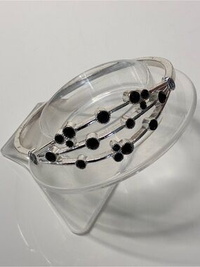 Silver-Tone Black Stone Multi-Row Stackable Bracelet
